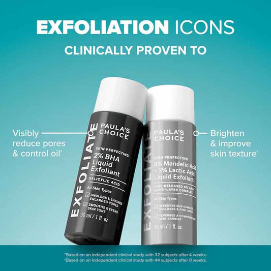 Paula's Choice Multi-Level Exfoliation Trial Kit | Includes 6% Mandelic Acid + 2% Lactic Acid Liquid Exfoliant and 2% BHA Liquid Exfoliant, Paula's Choice exfoliators