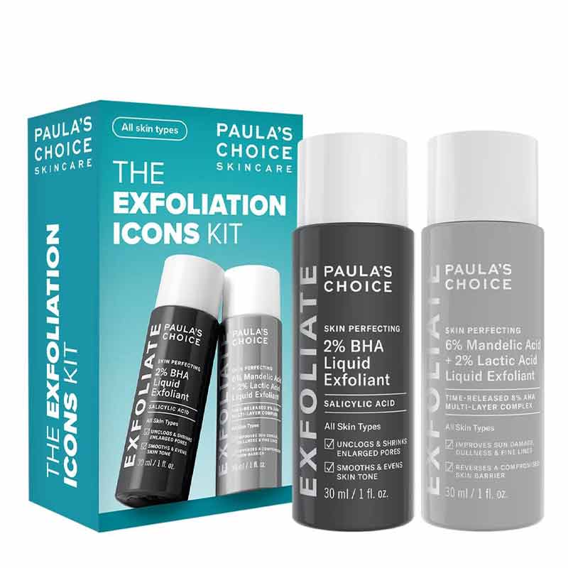Paula's Choice Multi-Level Exfoliation Trial Kit | Includes 6% Mandelic Acid + 2% Lactic Acid Liquid Exfoliant and 2% BHA Liquid Exfoliant | Powerful Solution for Revitalizing Skin Texture | Achieves Radiant Glow | Targets Enlarged Pores, Uneven Texture, Dullness