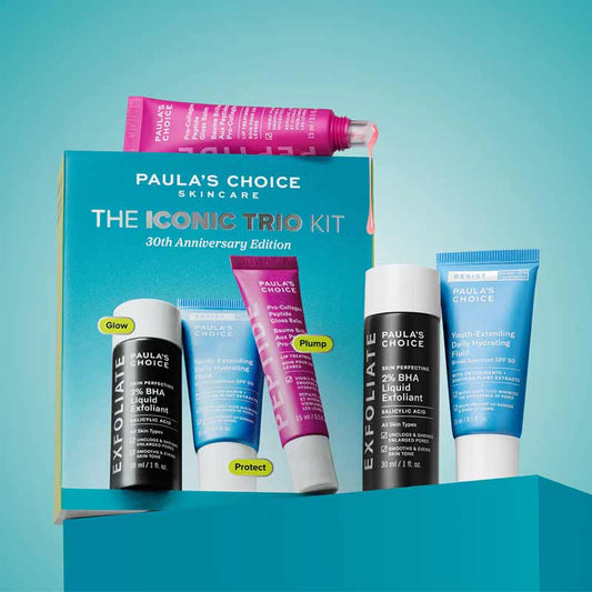 Paula's Choice The Iconic Trio Kit Stylised Image Of The Box With Three Products Included Shown In Front