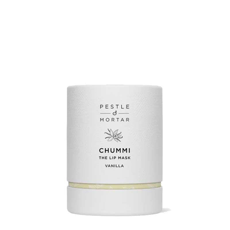 Pestle &amp; Mortar Chummi Lip Mask is a luxurious lip treatment mask that is enriched with plant butters and berry extracts that exfoliate, soften and nourish dry, chapped lips overnight. These deeply moisturising lip masks visibly restore and repair dry lips to reveal a plump, supple pout by morning. Available in three flavours: Vanilla.