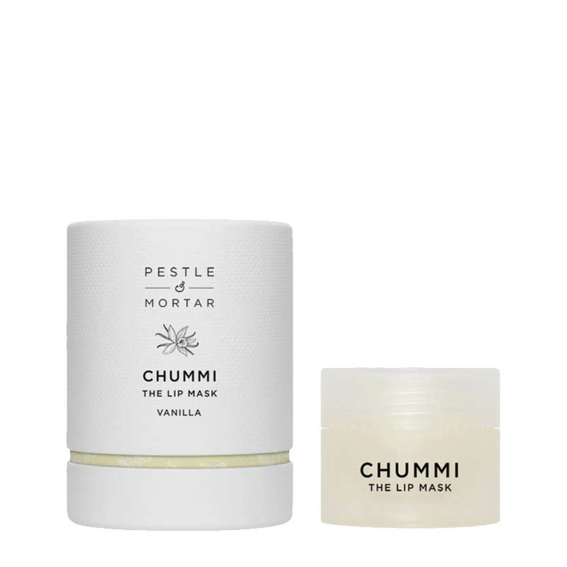 Pestle &amp; Mortar Chummi Lip Mask is a luxurious lip treatment mask that is enriched with plant butters and berry extracts that exfoliate, soften and nourish dry, chapped lips overnight. These deeply moisturising lip masks visibly restore and repair dry lips to reveal a plump, supple pout by morning. Available in three flavours: Vanilla.