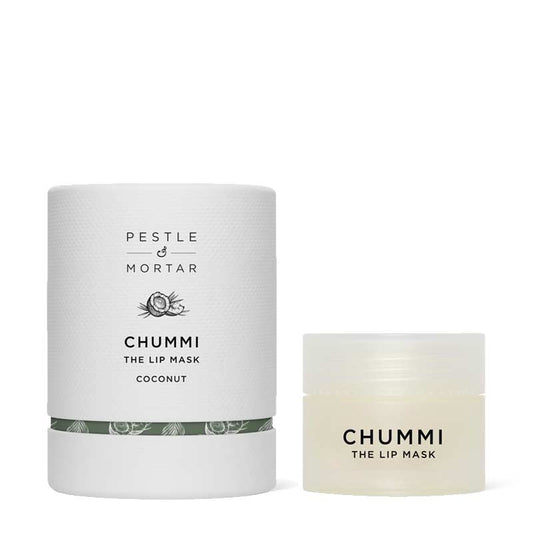 Pestle &amp; Mortar Chummi Lip Mask is a luxurious lip treatment mask that is enriched with plant butters and berry extracts that exfoliate, soften and nourish dry, chapped lips overnight. These deeply moisturising lip masks visibly restore and repair dry lips to reveal a plump, supple pout by morning. Available in three flavours: Coconut