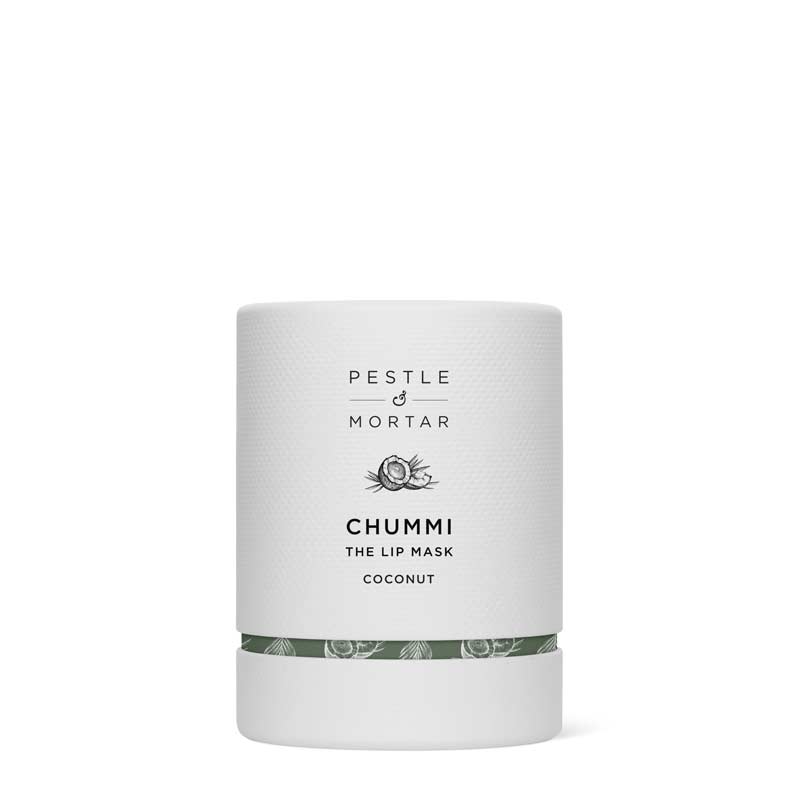 Pestle &amp; Mortar Chummi Lip Mask is a luxurious lip treatment mask that is enriched with plant butters and berry extracts that exfoliate, soften and nourish dry, chapped lips overnight. These deeply moisturising lip masks visibly restore and repair dry lips to reveal a plump, supple pout by morning. Available in three flavours: Coconut