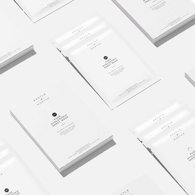 Pestle & Mortar Pure Hyaluronic Acid Sheet Masks Flat lay