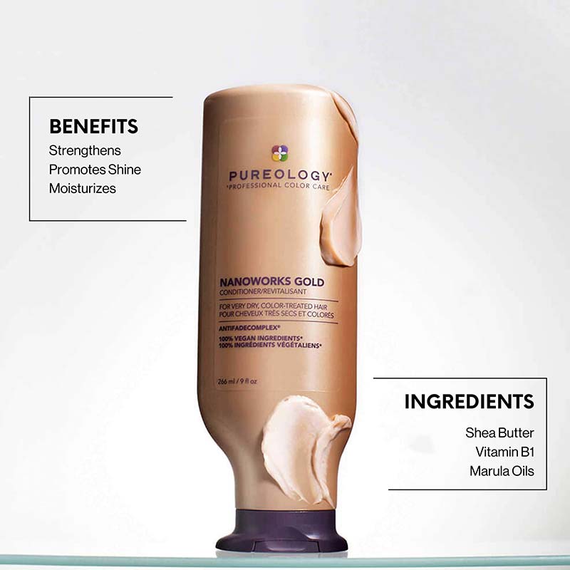 Pureology Nanoworks Gold Conditioner Ingredients and Benefits Infographic