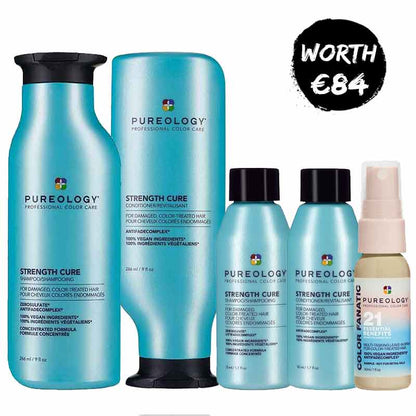 Pureology Strength Cure Home & Away Bundle + FREE Mini Colour Fanatic Spray
