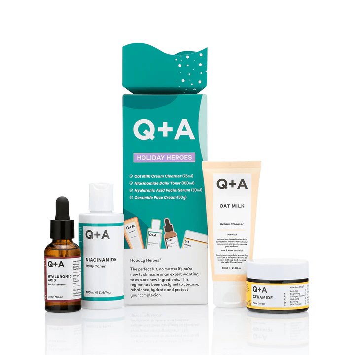 Q+A holiday heroes gift set, skincare products