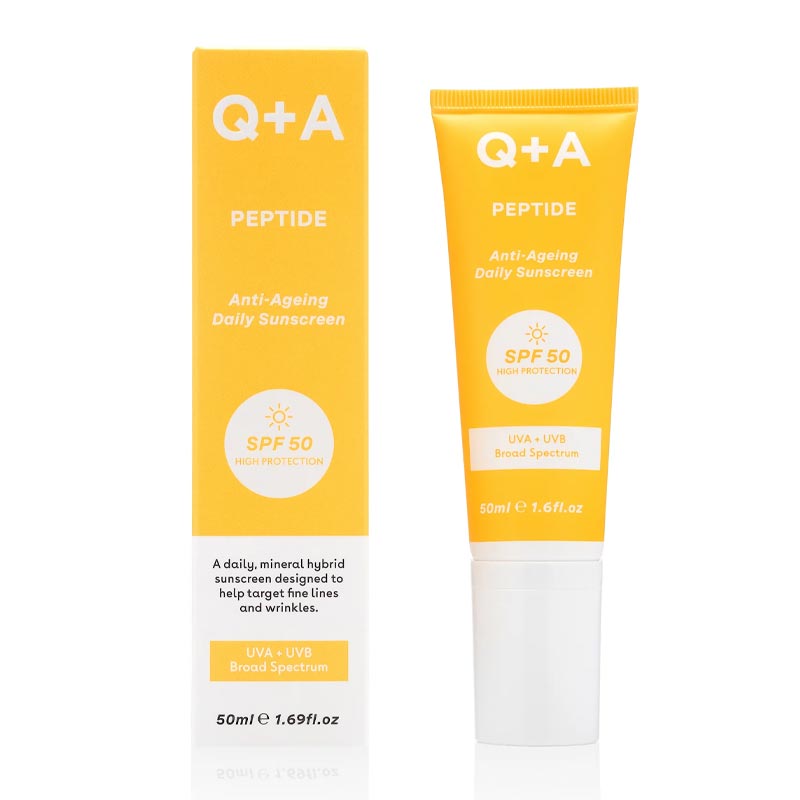  Q+A Peptide Anti-Ageing Face Sunscreen | SPF 50 | Moisturising | Daily Sunscreen | Collagen-boosting | Pre-Peptides | Broad Spectrum | Protection | UVA | UVB Rays | Reinvigorates | Dull Skin | Ageing Skin | Youthful Glow