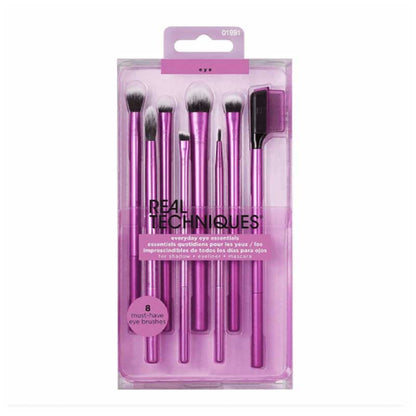Real Techniques Everyday Eye Essentials Set | 8 piece | brush | set | developed | specifically | all | super | soft | brush | bristles | feel | gentle | eye | makeup | need | shadow | liner | lash | separator | blending | building | pro 