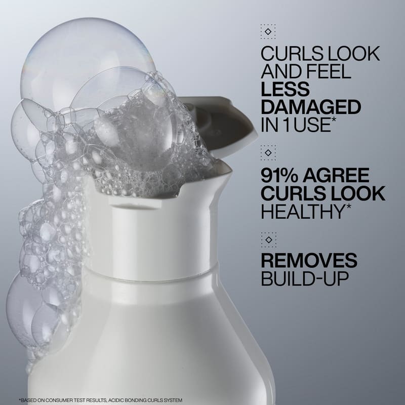 Redken Acidic Bonding Curls Shampoo | silicone-free | sulfate-free | removes build-up | gently cleanses curls | builds curly hair bonds | repairs curl strength | damaged and coloured hair | wavy, curly, and coily hair | defined curls | curly hair routine