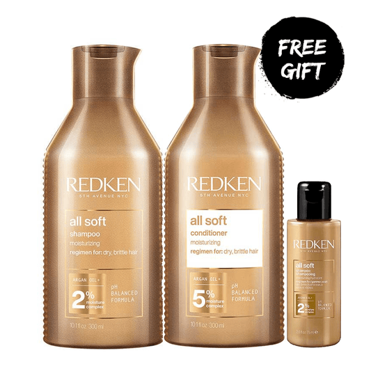 Redken All Soft Home and Away Bundle, Includes full-size All Soft shampoo and conditioner, Matching minis for on-the-go travel plans