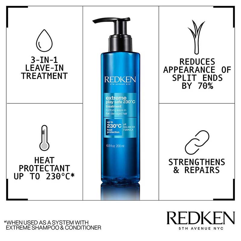 Redken Extreme Play Safe 230 | breaking hear | heat protection spray | fortifying leave in 