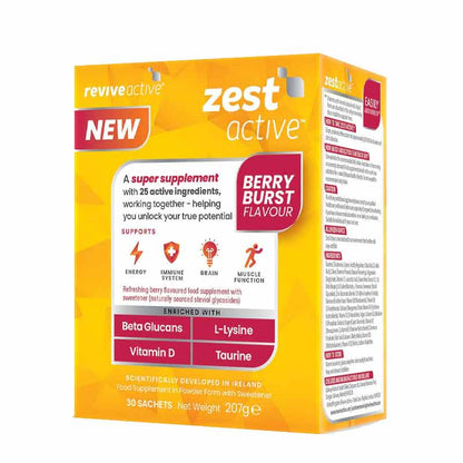Revive Active Zest Active Berry Box With Ingredients