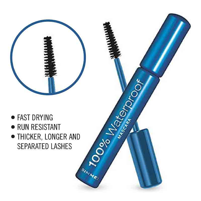 Rimmel London 100% Waterproof Mascara | Fast Drying | Run Resistant 