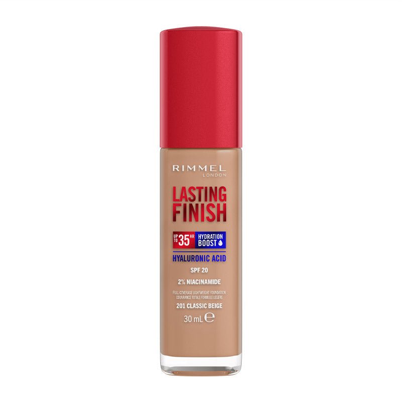 Rimmel London Lasting Finish 35 Hour Foundation | 201 classic beige | cool undertone | full coverage | liquid foundation | easy | blendable | blend | long wear | unbeatable 