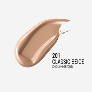 Rimmel London Lasting Finish 35 Hour Foundation | 201 classic beige | cool undertone | swatch | hyaluronic acid | niacinamide | vitamin E | cruelty free | vegan