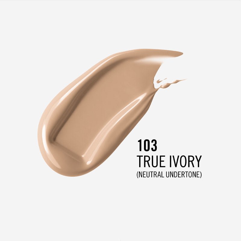 Rimmel London Lasting Finish 35 Hour Foundation | 103 true ivory | neutral undertone | swatch | hyaluronic acid | niacinamide | vitamin E | cruelty free | vegan