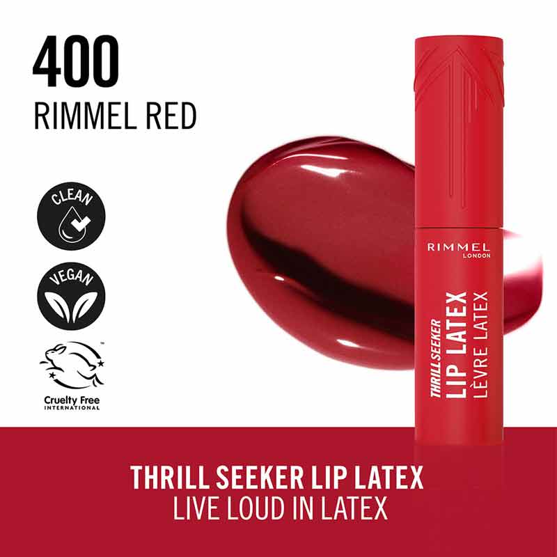 Rimmel London Thrill Seeker Lip Latex 400 Rimmel red, Rimmel red lipstick, red lip