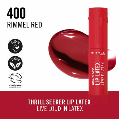 Rimmel London Thrill Seeker Lip Latex 400 Rimmel red, Rimmel red lipstick, red lip
