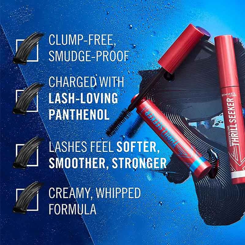 Rimmel London Wonder'Volume Thrill Seeker Mascara Waterproof Black | smudge proof | clump free | water proof | water resistant 