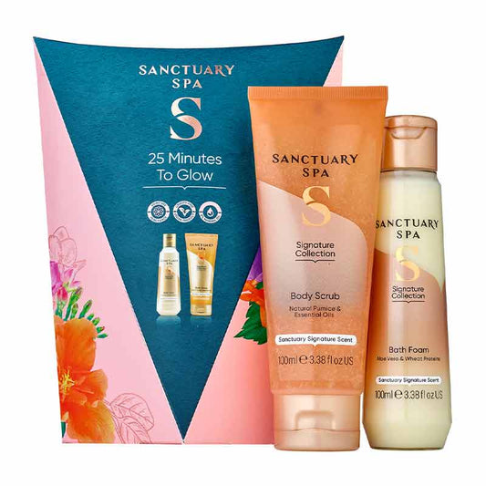 Sanctuary 25 Minutes To Glow Gift Set | body scrub and bath foam