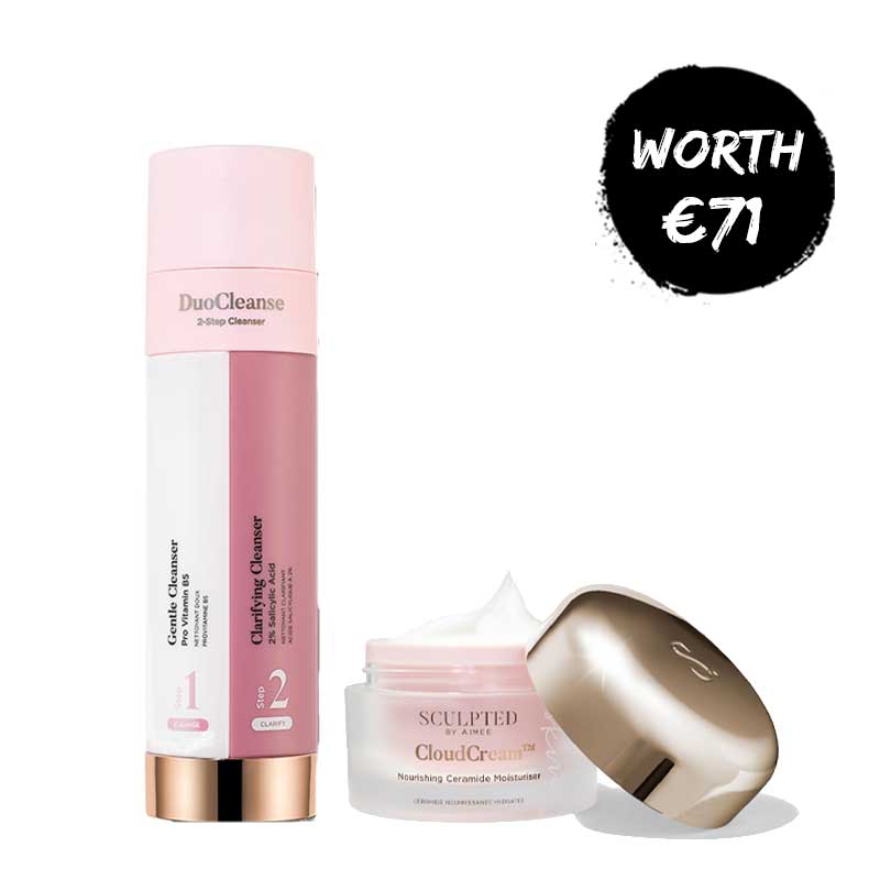 Sculpted By Aimee | Cloud Cream & Clarify DuoCleanse | €71 value | bundle duo | Cloud Cream | DuoCleanse Cleanse & Clarify | ultra lightweight moisturiser | non-greasy moisturiser | locks in hydration | gentle cleanser | step 1 cleanse | step 2 clarify