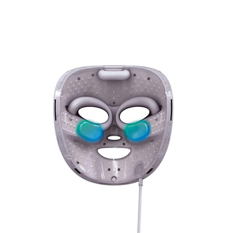 Shark CryoGlow Under-Eye Cooling + LED Face Mask inside the mask