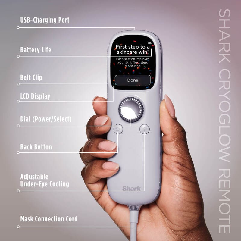 Shark CryoGlow Under-Eye Cooling + LED Face Mask how to use the remote