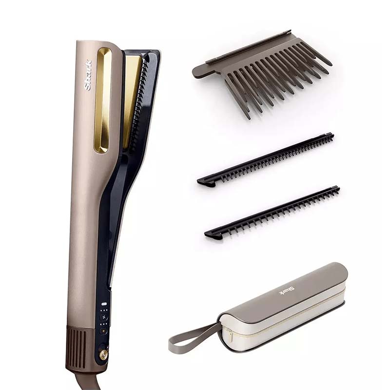 Shark SilkiPro Straight Hair Straightener + Dryer in One Tool with Heat-Resistant- mocha silver white background