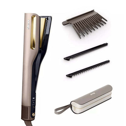 Shark SilkiPro Straight Hair Straightener + Dryer in One Tool with Heat-Resistant- mocha silver white background