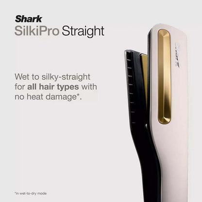 Shark SilkiPro Straight Hair Straightener + Dryer in One Tool with Heat-Resistant- mocha silver close up of straightening feature