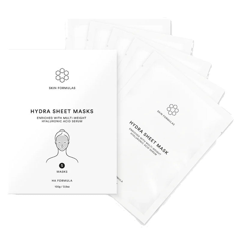Skin Formulas, Skin Formulas Hydra Sheet Masks Hyaluronic Acid, facial sheet masks, hydrating sheet masks