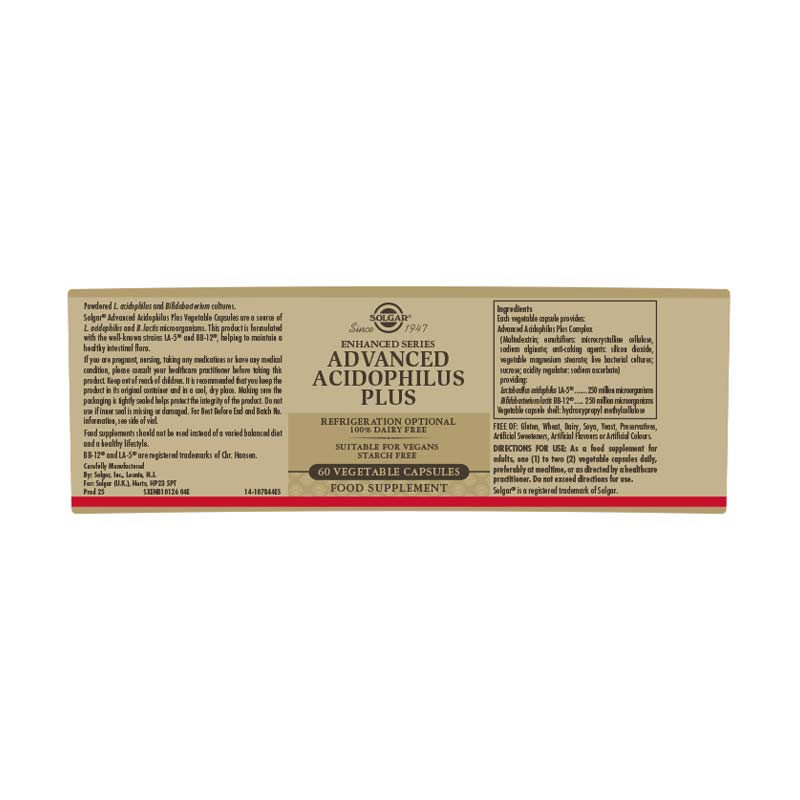 Solgar | Advanced Acidophilus Plus | 60 capsules | gut repair | gut health