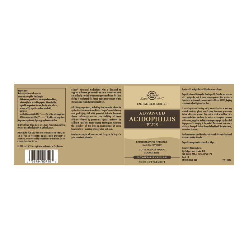 Solgar | Advanced Acidophilus Plus | 60 capsules | gut repair | gut health