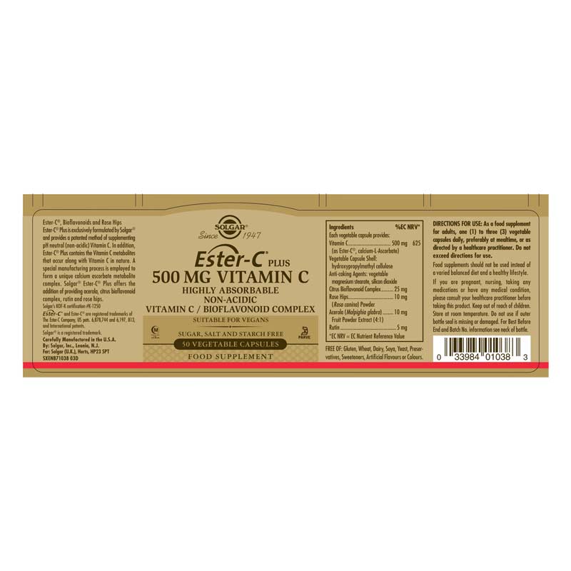 Solgar | Ester-C 500mg Vitamin C Capsules | Vitamin C supplements