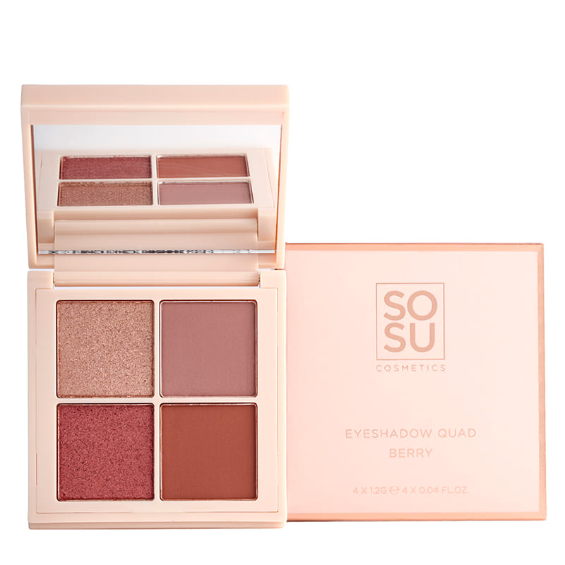 SOSU Cosmetics | Berry | Eyeshadow | quad | pigmented | blendable eyeshadows | travel-friendly | palette | effortless | long-lasting | creamy | buttery