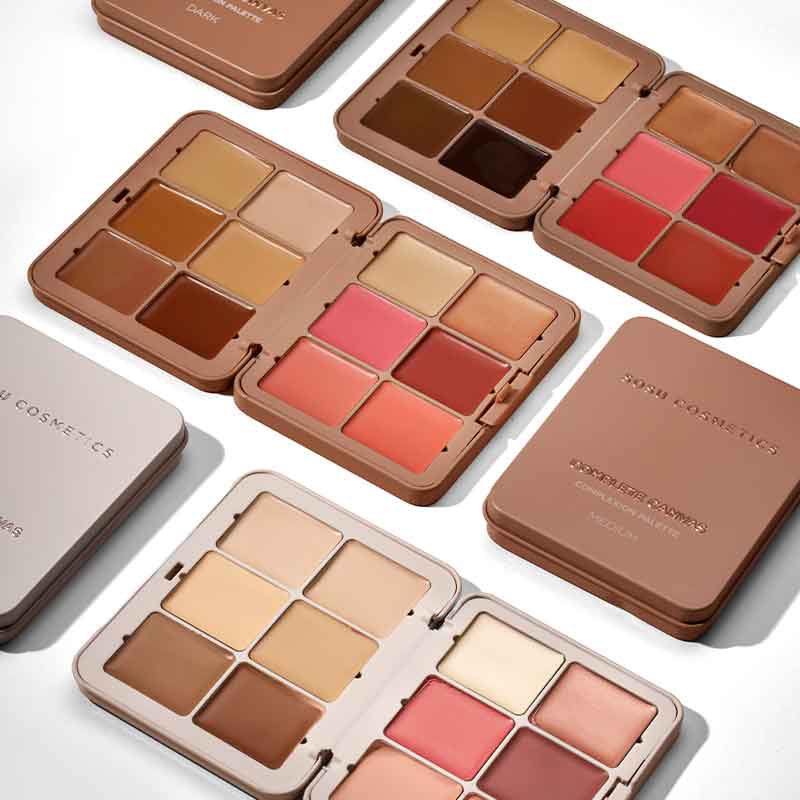 SOSU Cosmetics Complete Canvas Complexion Palette Light Medium and Dark Flat Lay