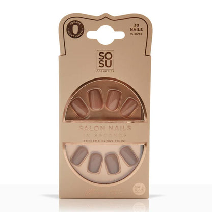 SOSU Cosmetics | Mocha | Latte | false nails | milky | brown-tone | nude| colour | short length | square shape | easy | stunning | salon-quality 