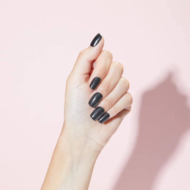 SOSU Cosmetics | skyfall | false nails | stunning | midnight black | colour | shimmering | glitter | square-shaped | short | length |flawless | on-trend 