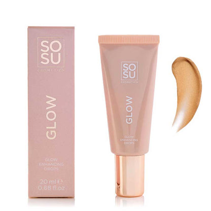 SOSU Cosmetics Glow Drops | Illuminating Primer | Enriched with Pink Grapefruit Extract, Vitamin C, and Hyaluronic Acid | Revitalizes, Brightens, Moisturizes | Leaves Skin Glowing