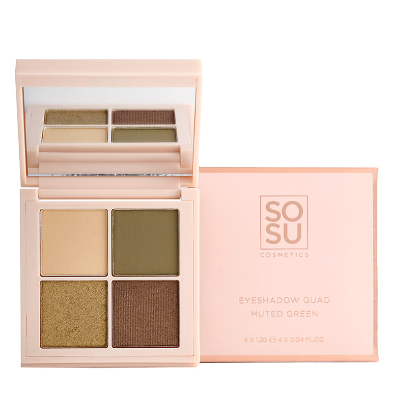 SOSU Cosmetics | Green | Eyeshadow | quad | pigmented | blendable eyeshadows | travel-friendly | palette | effortless | long-lasting | creamy | buttery