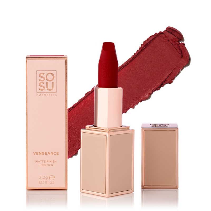 SOSU Cosmetics Matte Lipstick | Vengeance | Hydrating Formula for Moisturized, Comfortable Lips | Provides Matte Finish | Velvet-Smooth Texture | Long-Lasting Without Dryness