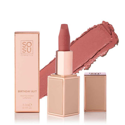 SOSU Cosmetics Matte Lipstick | Birthday Suit | Hydrating Formula for Moisturized, Comfortable Lips | Provides Matte Finish | Velvet-Smooth Texture | Long-Lasting Without Dryness