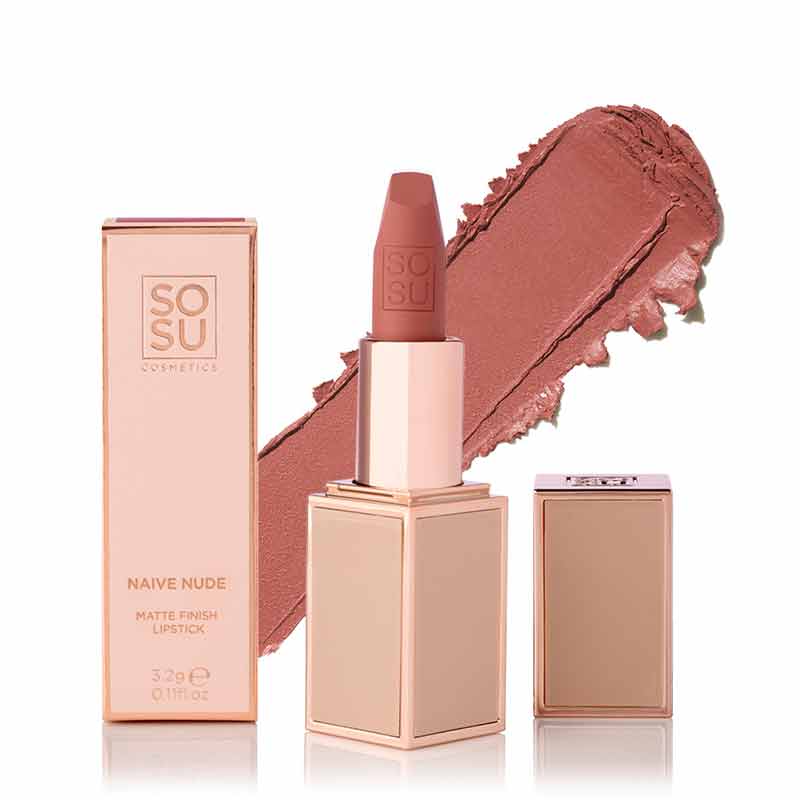SOSU Cosmetics Matte Lipstick | Naive Nude | Hydrating Formula for Moisturized, Comfortable Lips | Provides Matte Finish | Velvet-Smooth Texture | Long-Lasting Without Dryness