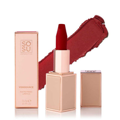 SOSU Cosmetics Matte Lipstick | Vengeance | Hydrating Formula for Moisturized, Comfortable Lips | Provides Matte Finish | Velvet-Smooth Texture | Long-Lasting Without Dryness