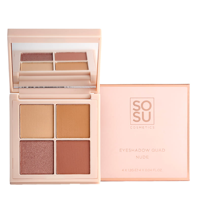 SOSU Cosmetics | Nude | Eyeshadow | quad | pigmented | blendable eyeshadows | travel-friendly | palette | effortless | long-lasting | creamy | buttery