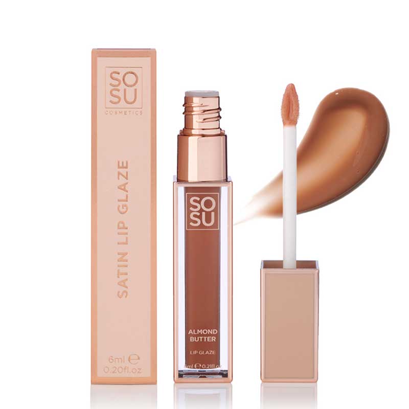 SOSU Cosmetics Lip Glaze | Almond Butter | High-Shine Satin Lip Gloss | Ideal for Layering Over Lipstick or Wearing Alone | Enhances Pout with Dimension