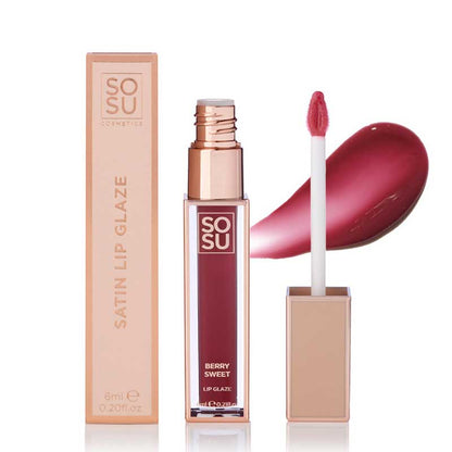 SOSU Cosmetics Lip Glaze | Berry Sweet | High-Shine Satin Lip Gloss | Ideal for Layering Over Lipstick or Wearing Alone | Enhances Pout with Dimension