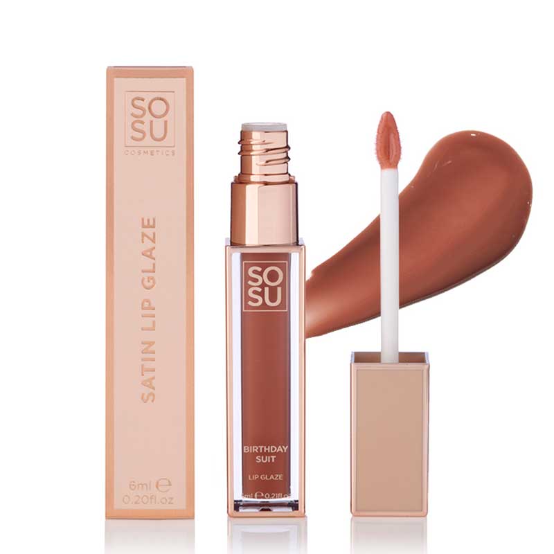 SOSU Cosmetics Lip Glaze | Birthday Suit | High-Shine Satin Lip Gloss | Ideal for Layering Over Lipstick or Wearing Alone | Enhances Pout with Dimension