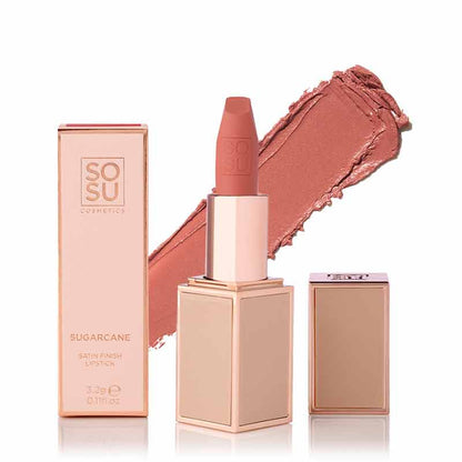 SOSU Cosmetics Satin Lipstick | Sugarcane | Hydrating Formula for a Luminous Pout | Silky-Smooth Texture | Long-Lasting and Rich in Color | Delivers Soft, Juicy Lips